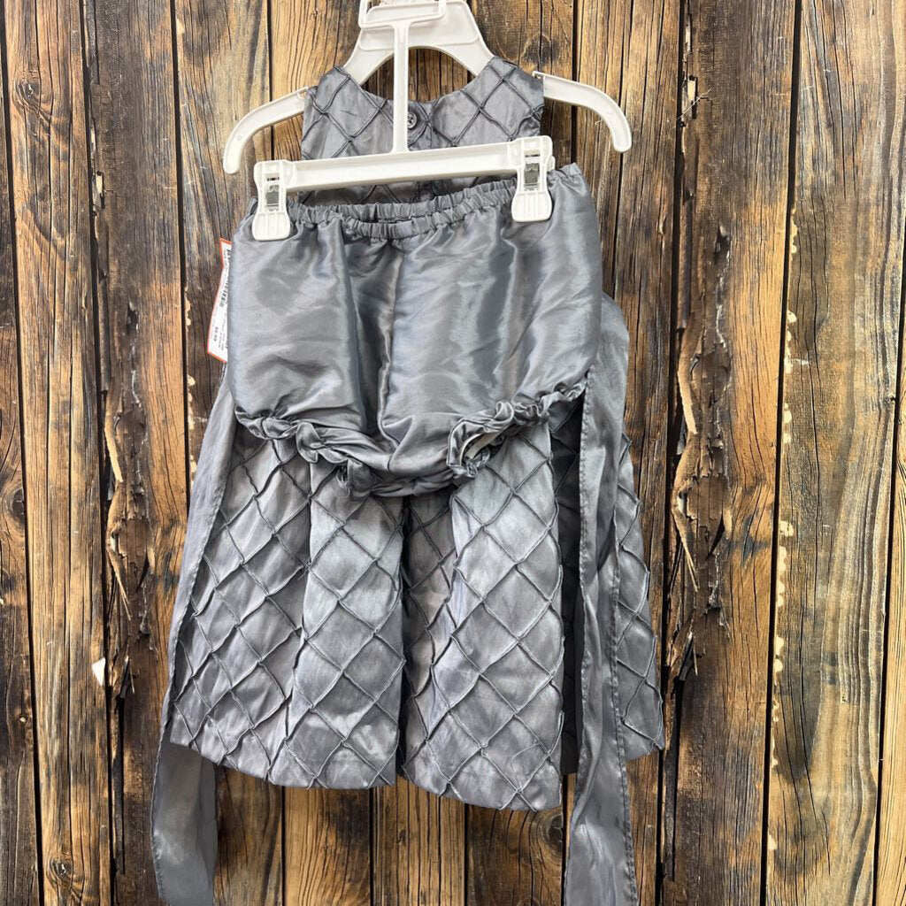 Grey Pleated Dress w/ Diaper Cover, Girls 12M