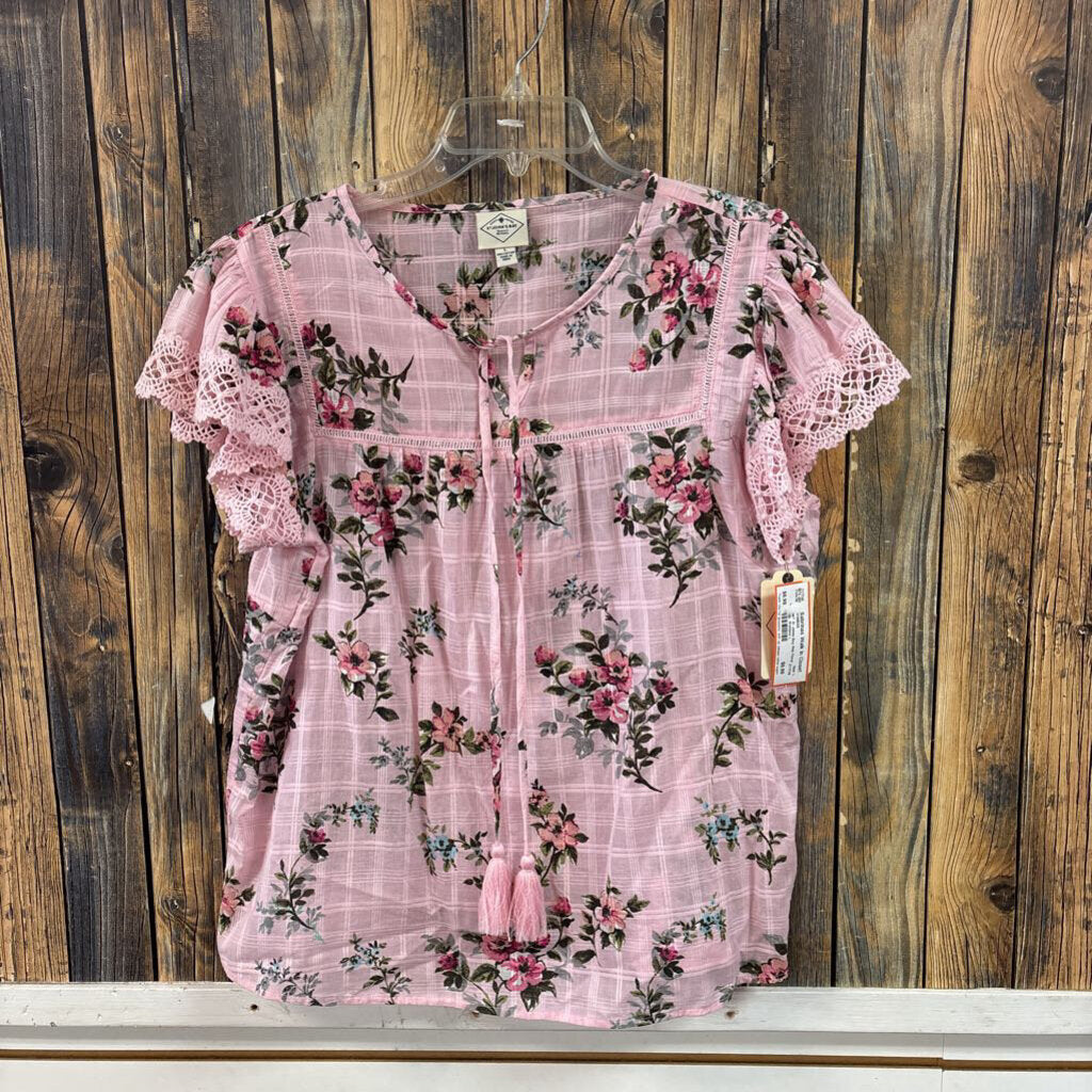 NWT St Johns Bay Pink Floral Top, Womens L