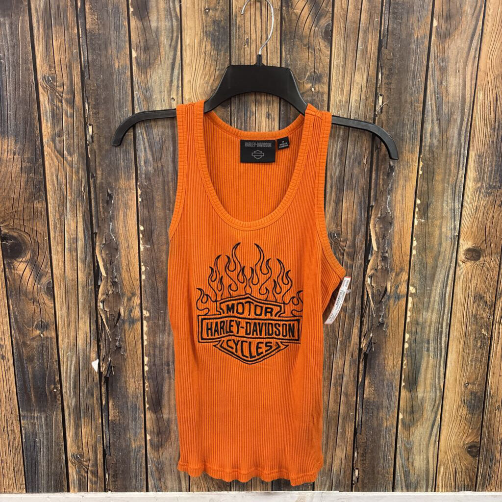 Harley Davidson Orange Ribbed Tank, Womens M