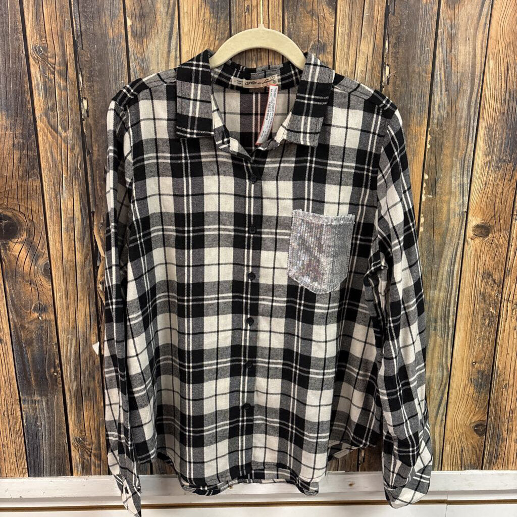 All in Love Black Plaid Top, Womens L