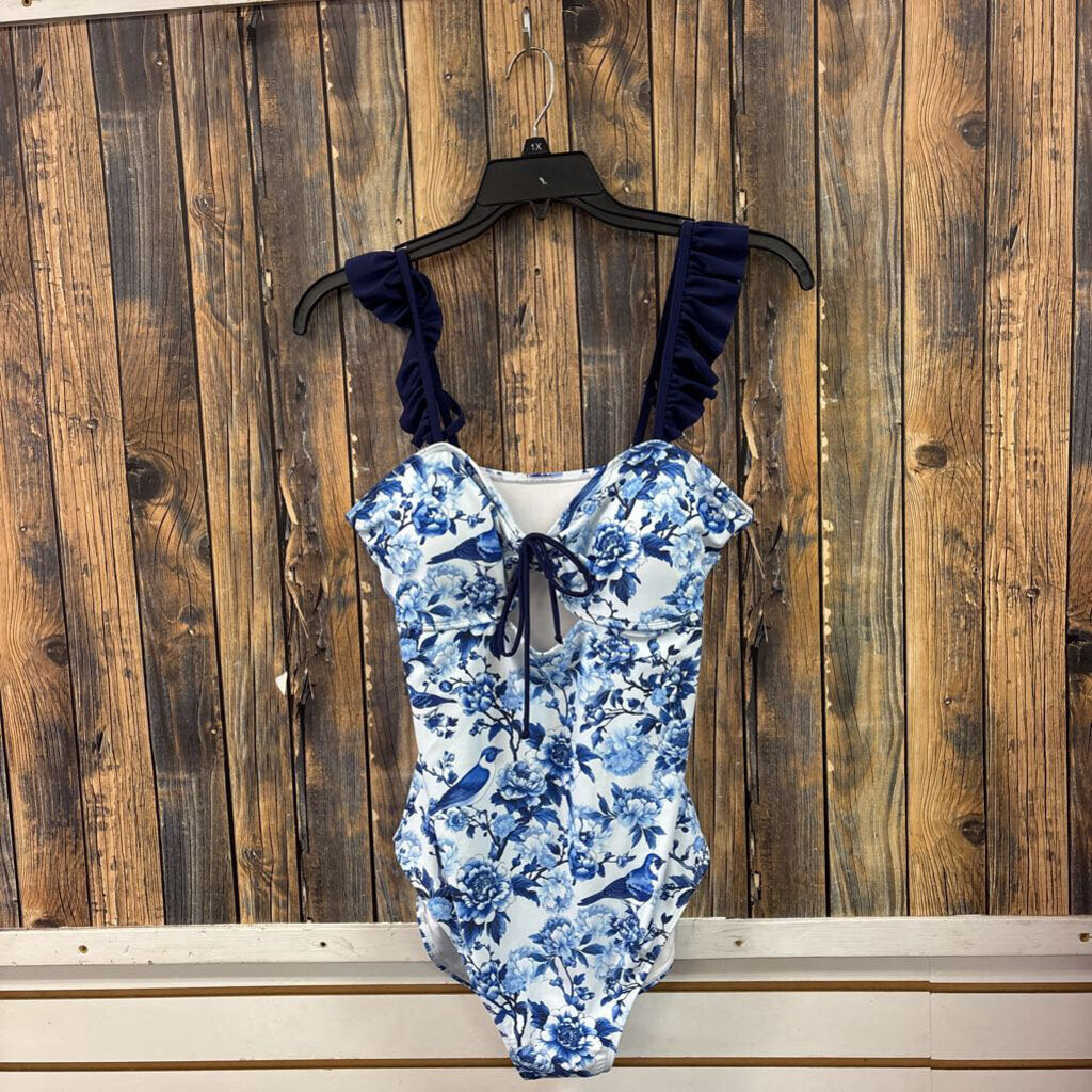 Blue Bird Ruffle One Piece, Womens XL