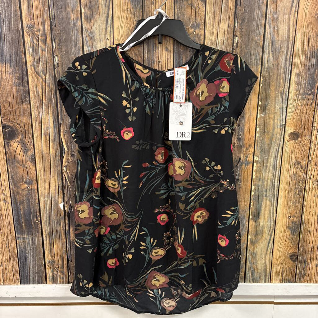 NWT DR2 Black Floral Top, Womens M