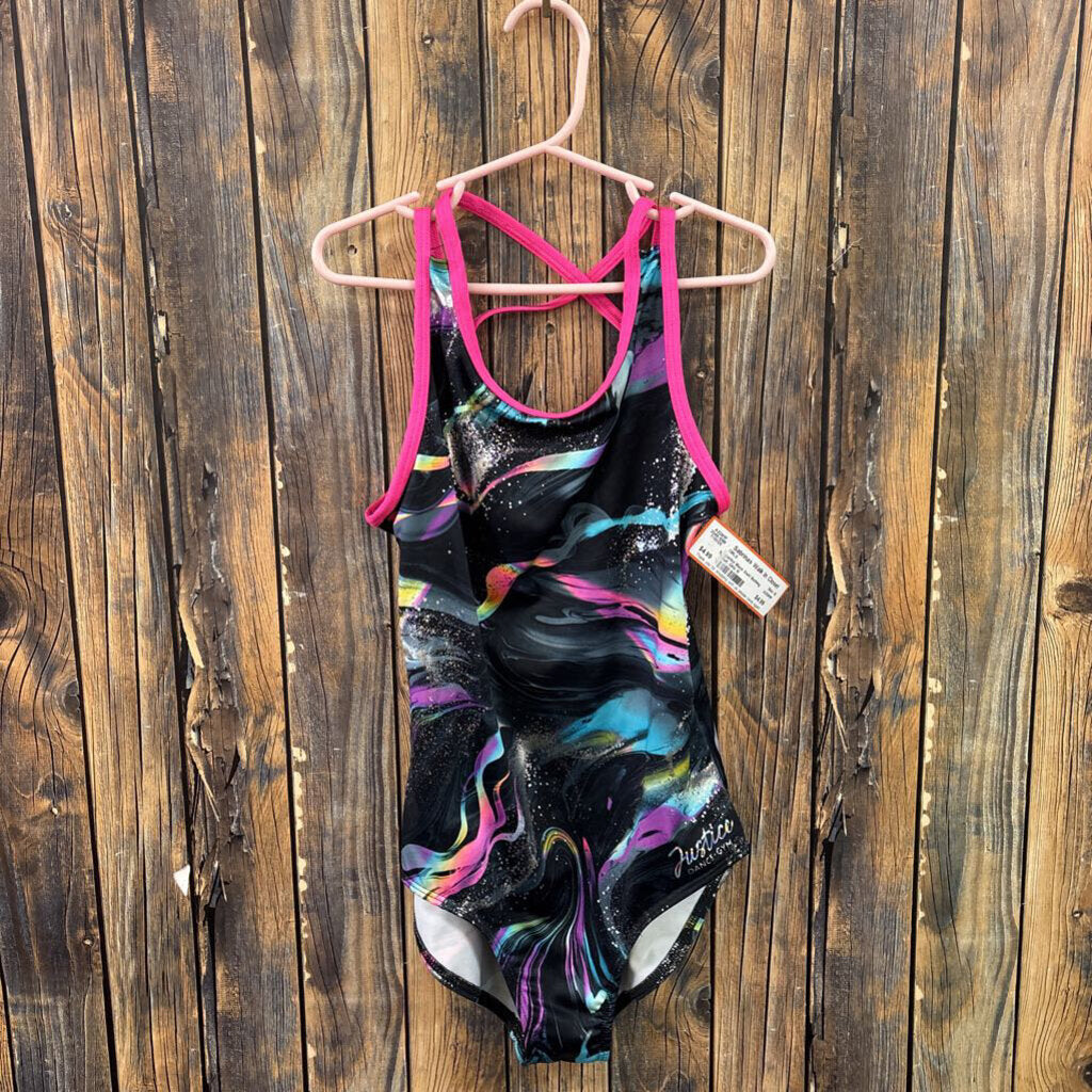Justice Black Swirl Bathing Suit, Girls 10