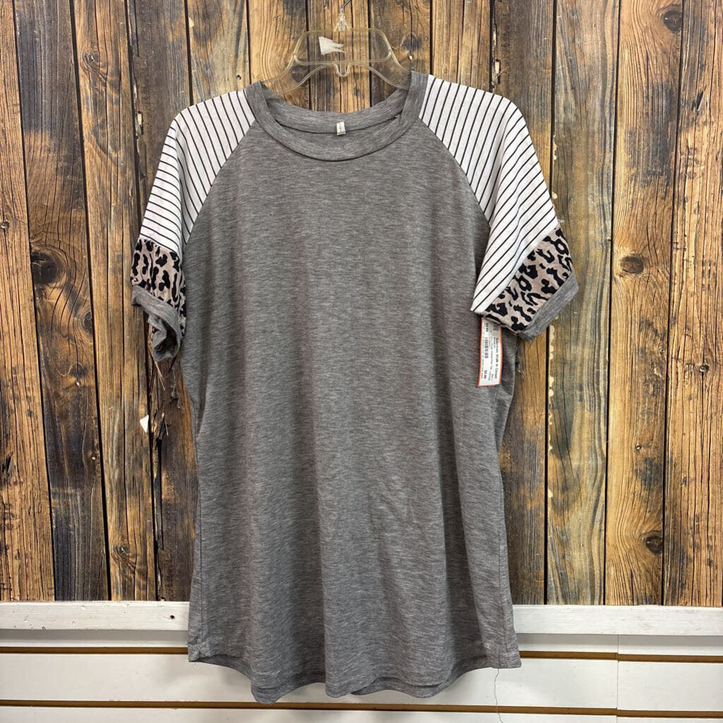 Grey/Stripe Animal Print Top, Womens L
