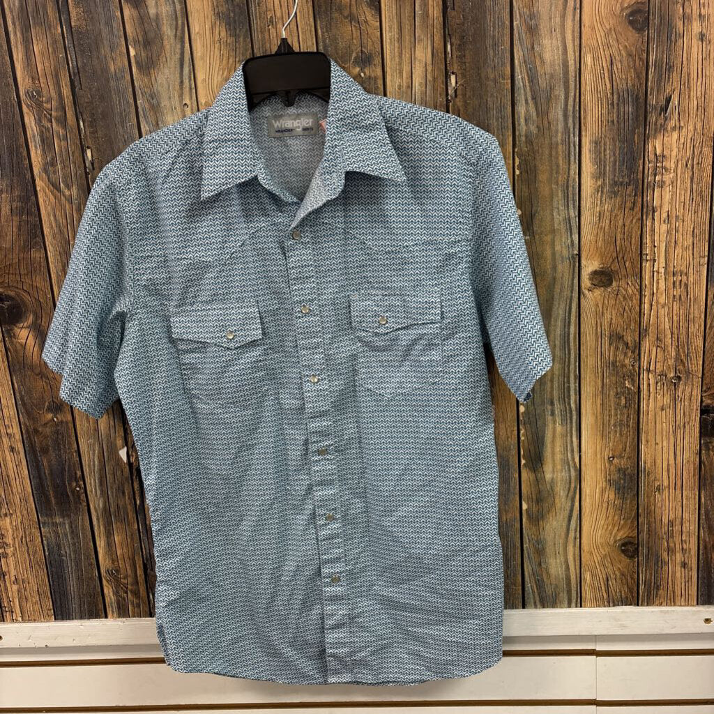Wrangler Blue Geometric Pearl Snap, Men's M