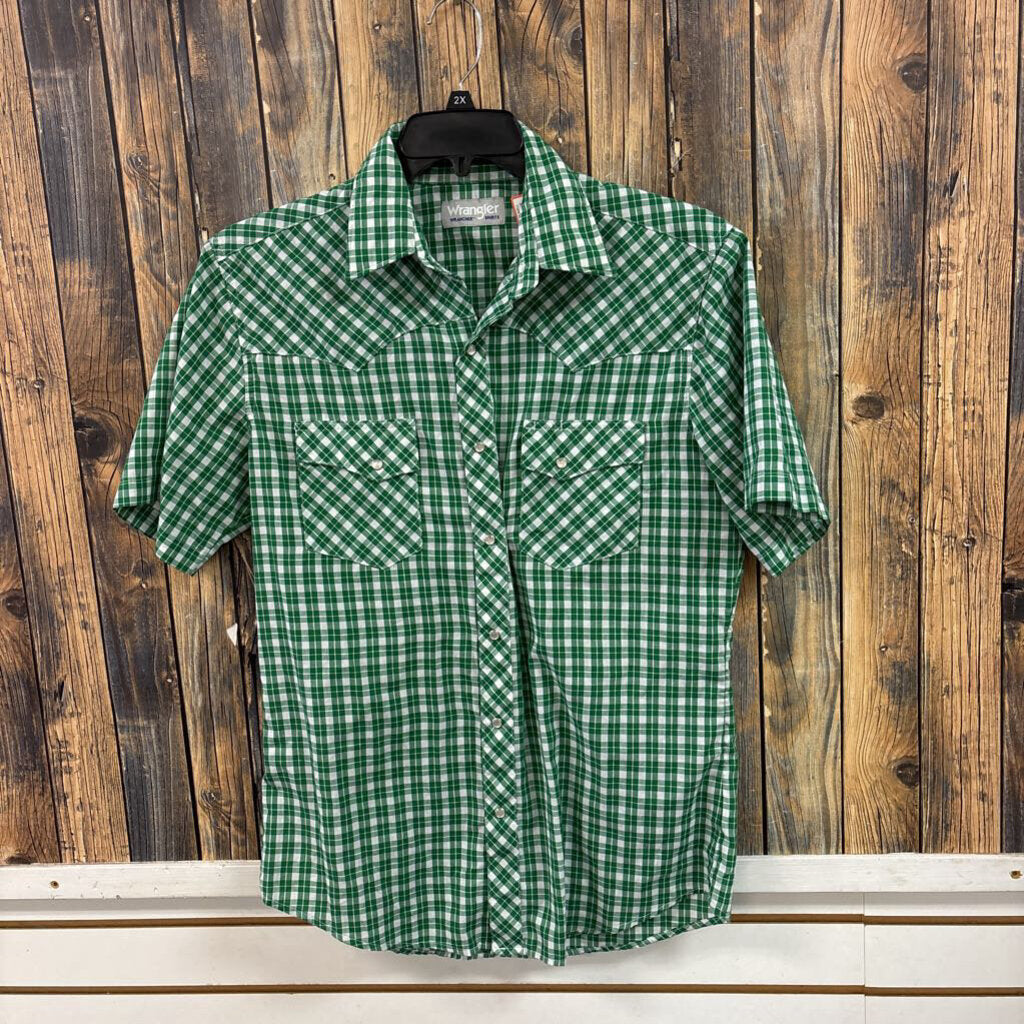 Wrangler Green Plaid Pearl Snap, Men's M