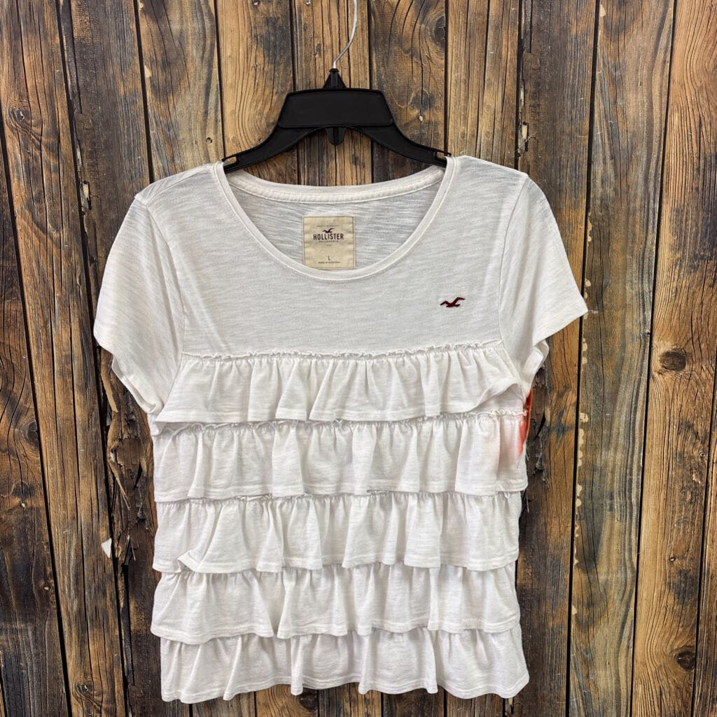 Hollister White Ruffle Top, Womens L