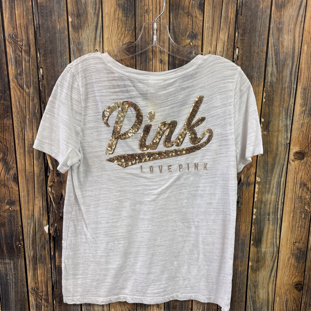 PINK White Sequin Top, Womens S