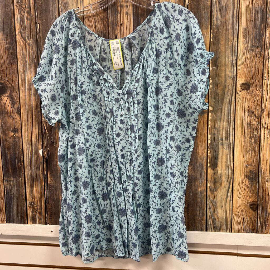 Blue Fountain Floral Top, Women's 1X