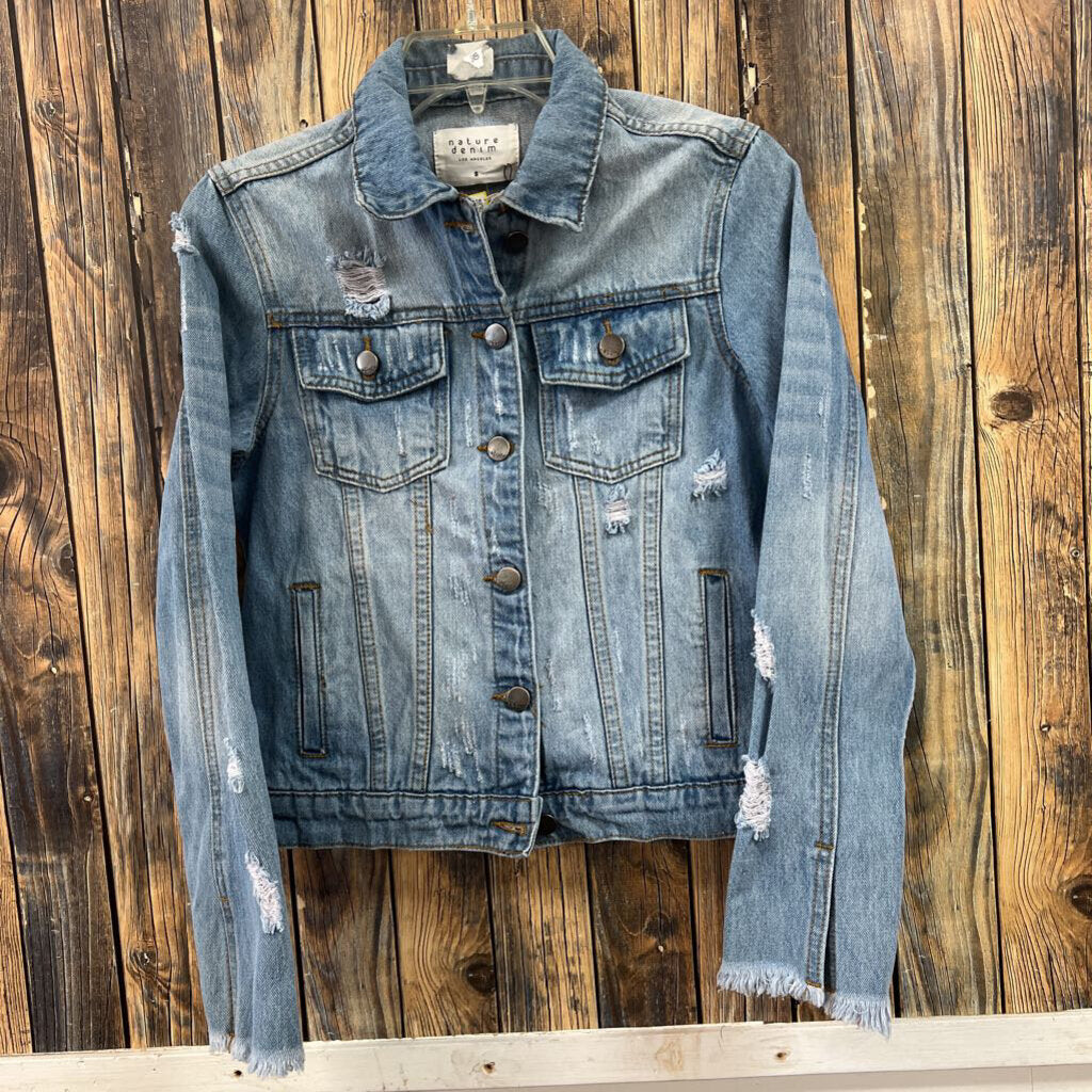Pink Lily Distressed Jean Jacket, NWT Women's S