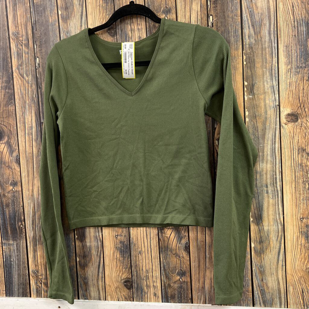 Olive Ribbed Top, Women's XL