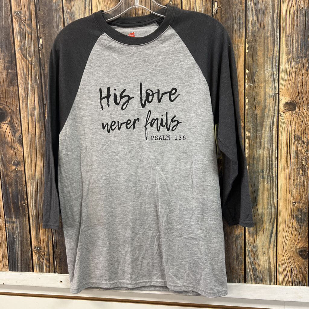 His Love Never Fails Tee, Womens S
