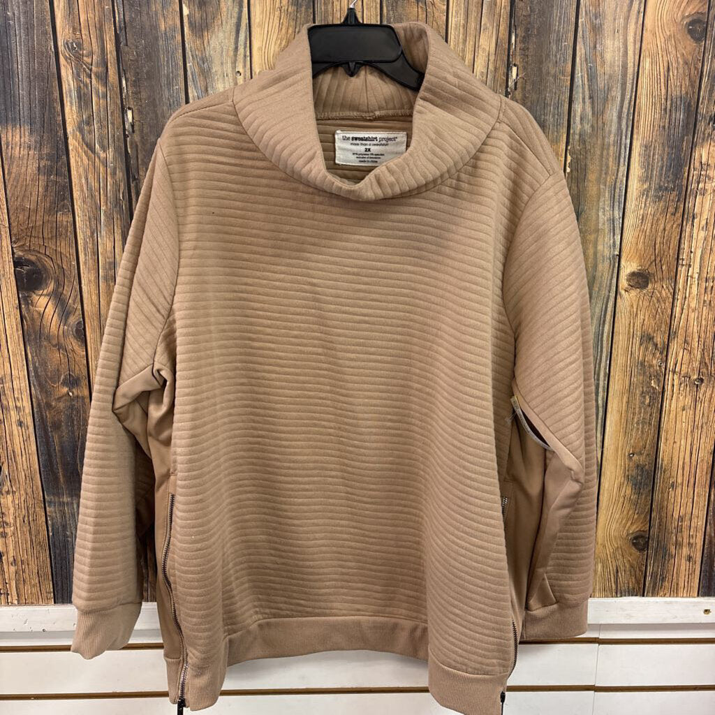 The Sweatshirt Project Brown Ribbed Cowl Neck Top, Womens 2X