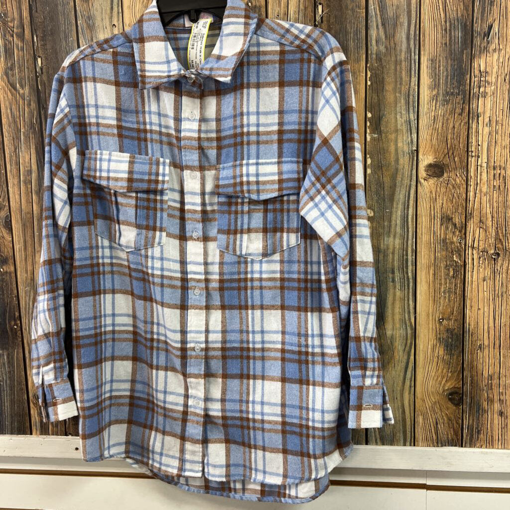 Pink Lily Blue/Brown Flannel, Womens M