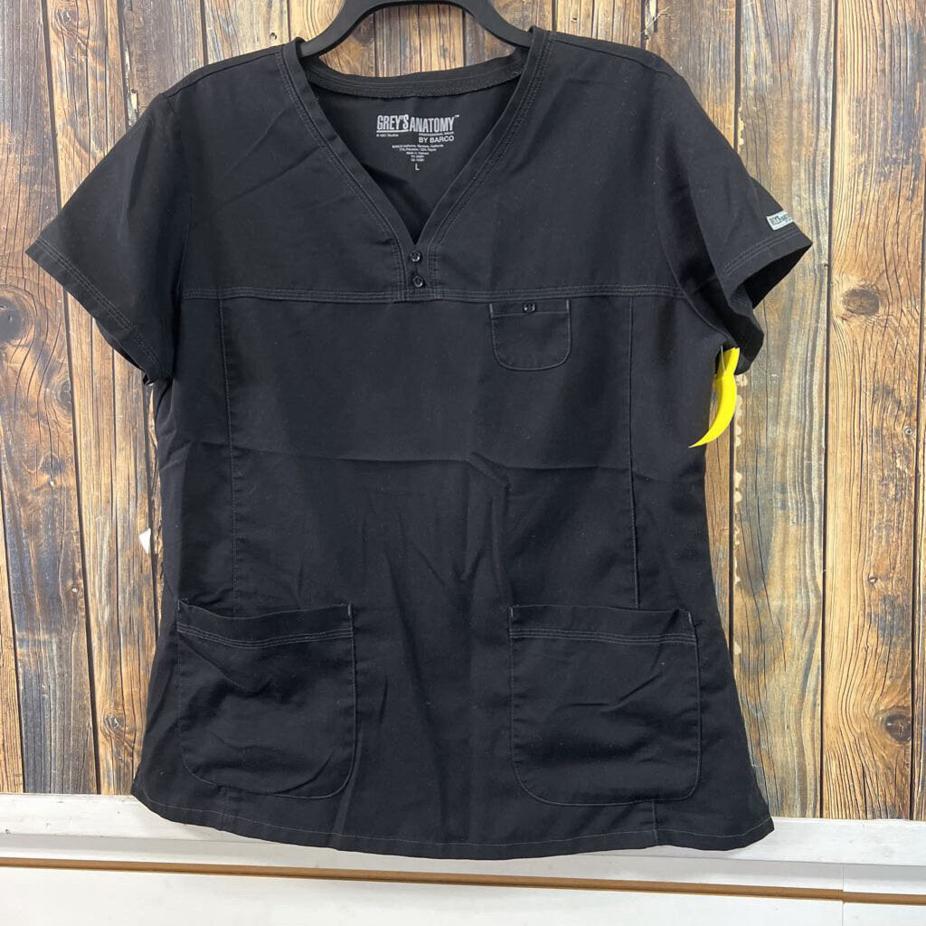Greys Anatomy Black Scrub Top, Womens L