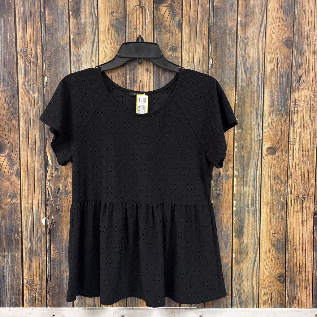 Papermoon Black Eyelet Top, Womens S