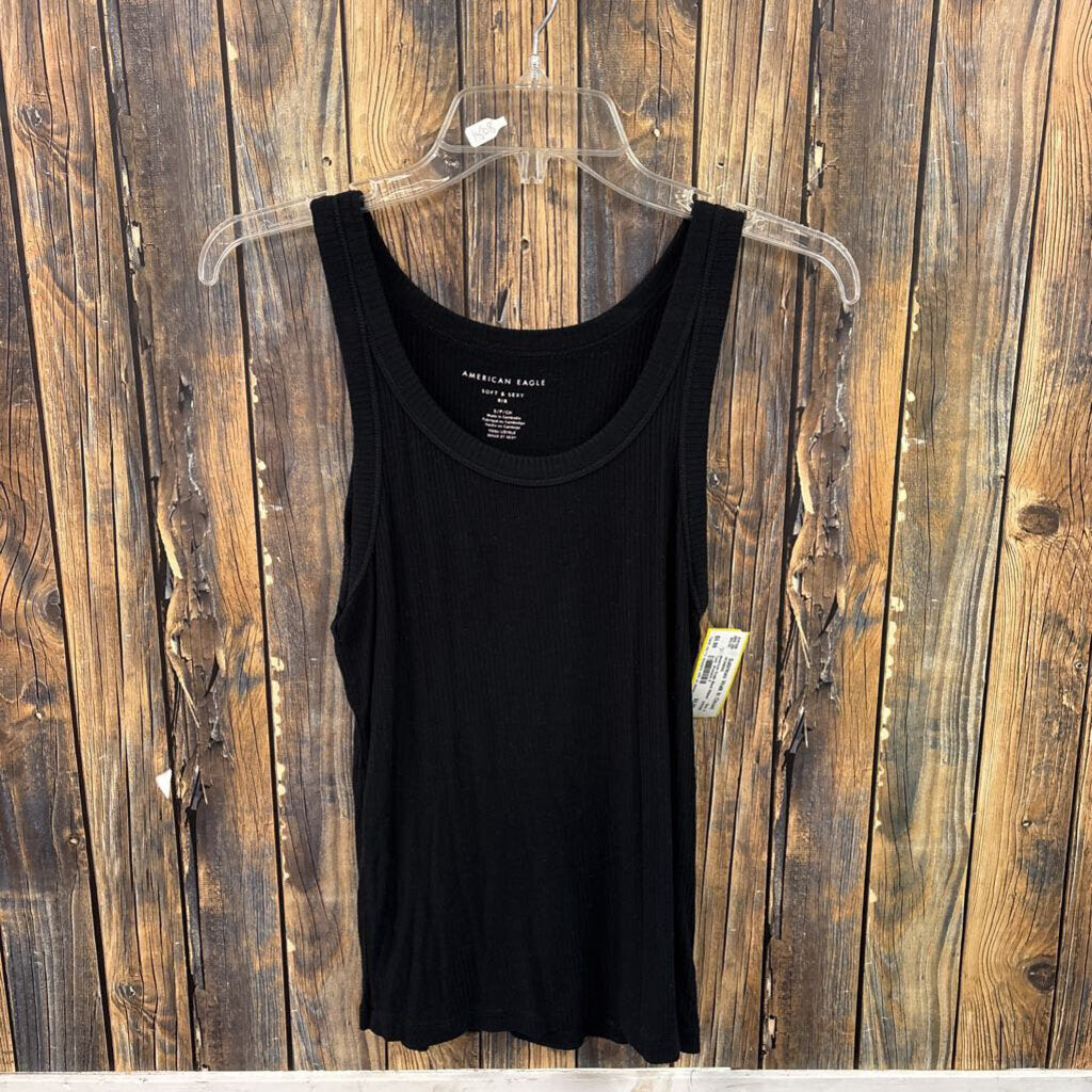 American Eagle Black Ribbed Tank, Womens S
