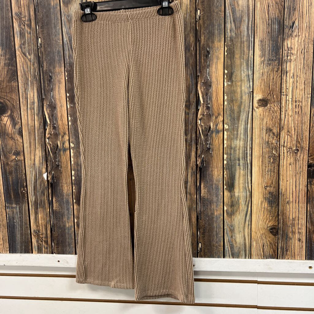 Tan Ribbed Flared Leggings, Girl's 8