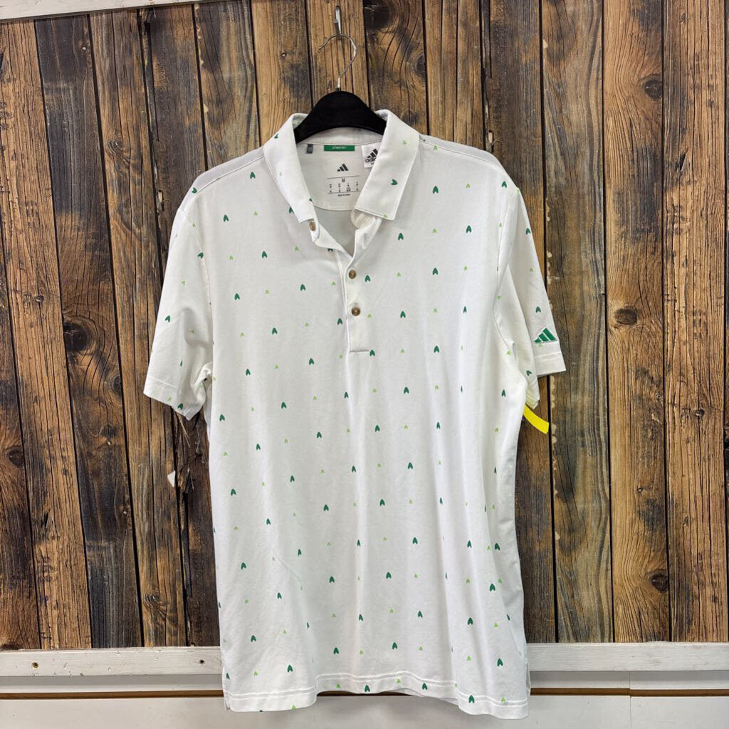 Adidas White/Green Polo, Mens M