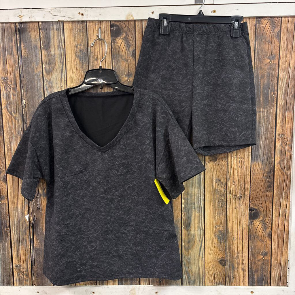 Black Acid Wash Lounge Set, Womens XS