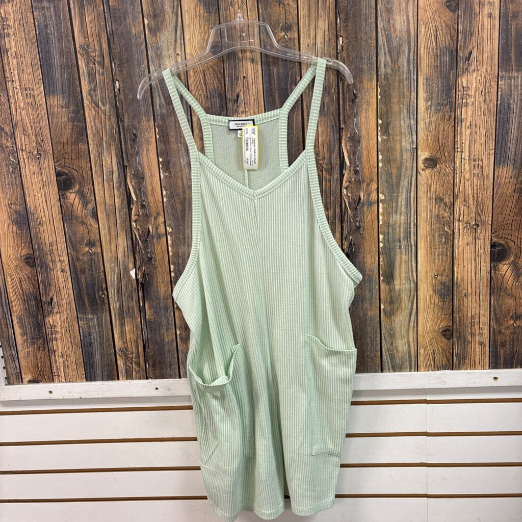 Sage Ribbed Romper, Womens 1X