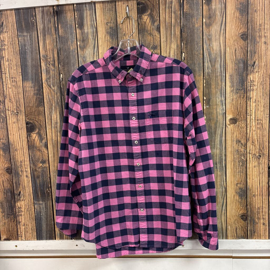 American Eagle Pink Checkered Button Up, Womens M