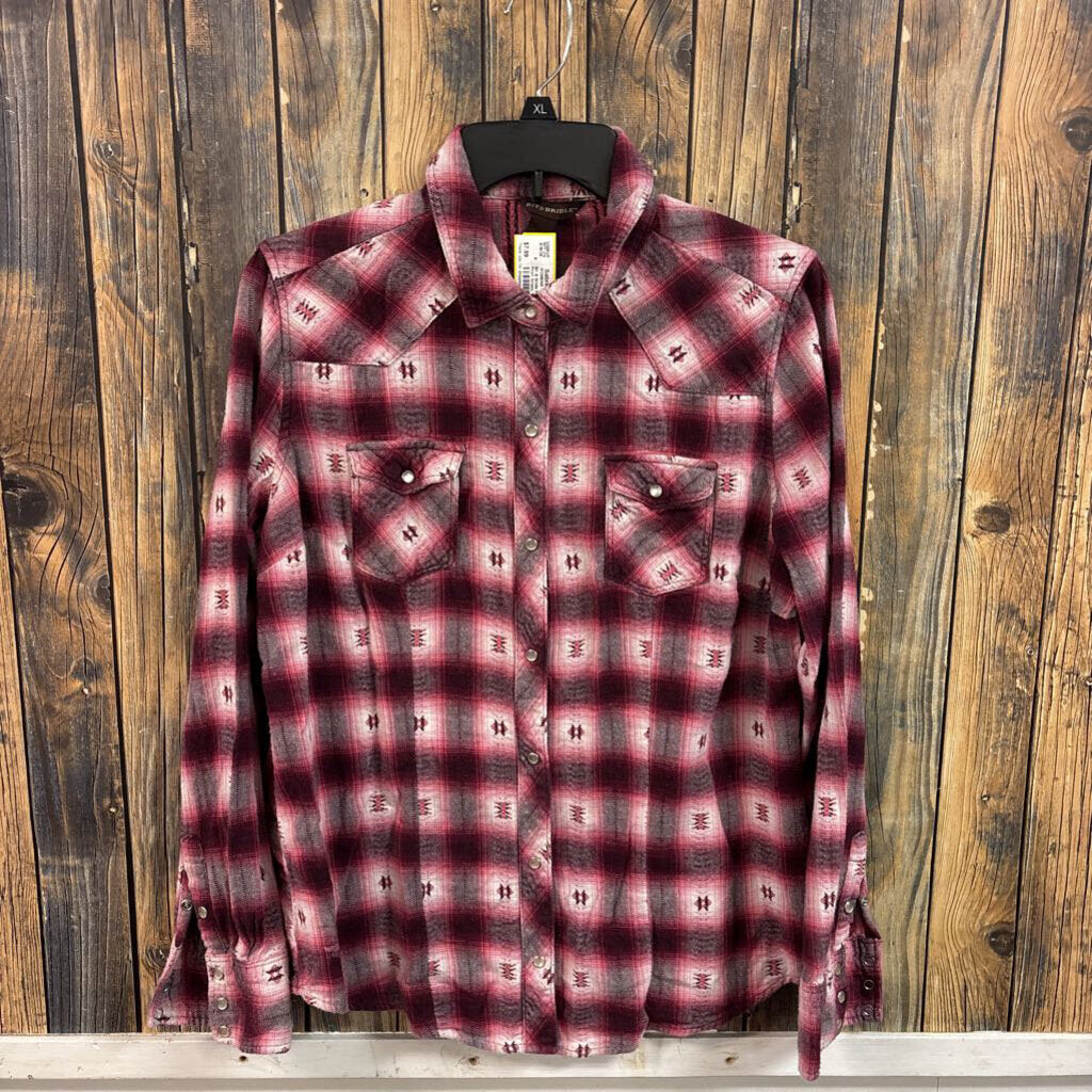 Bit & Bridle Pink Flannel w/ Pearl Snaps, Womens M