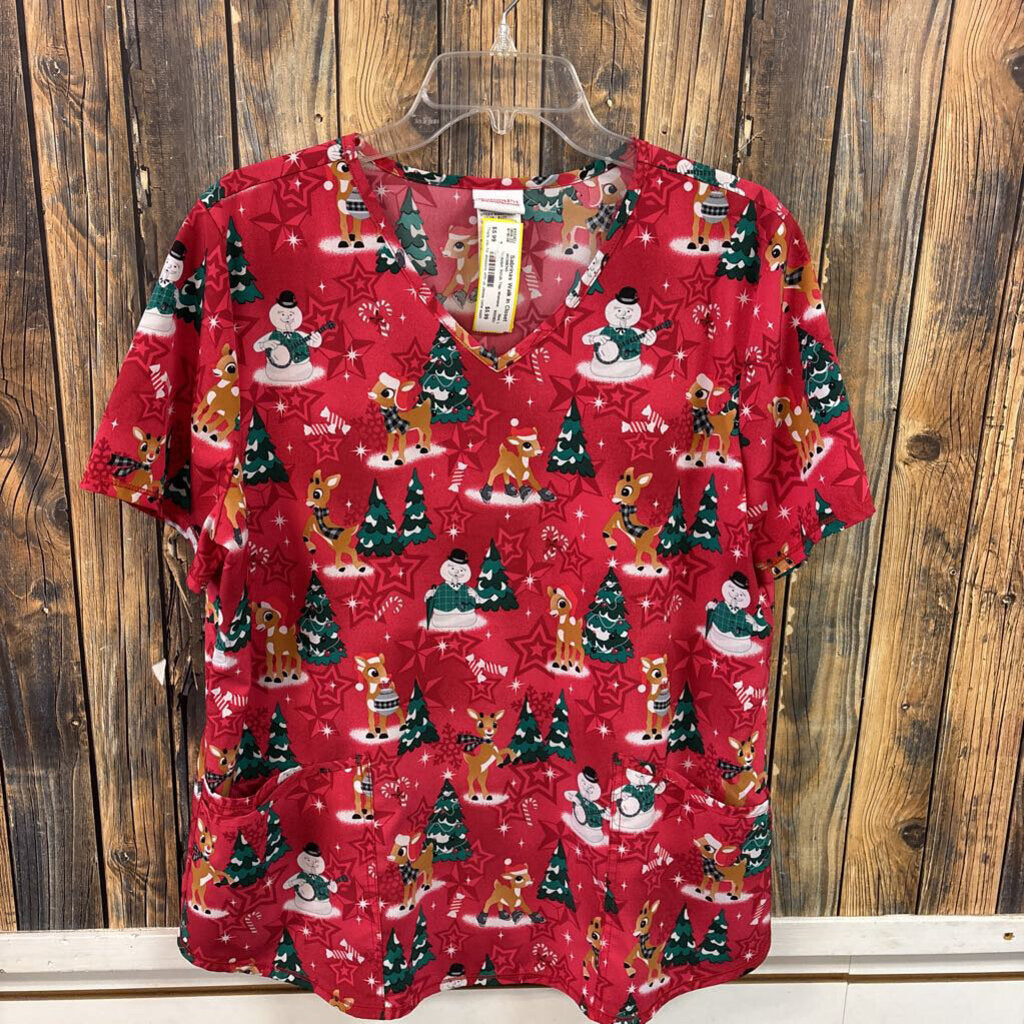 Rudolph Scrub Top, Womens L