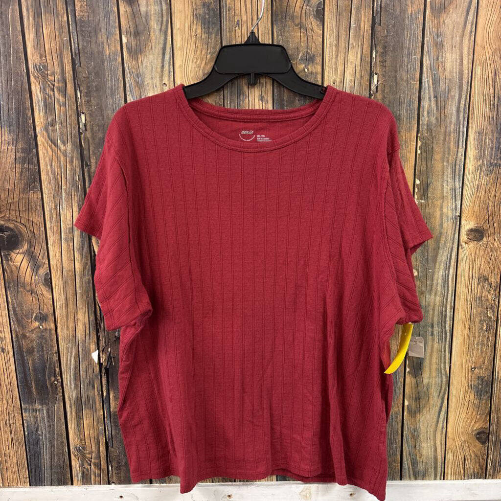 Aerie Red Ribbed Shirt, Women's XXL