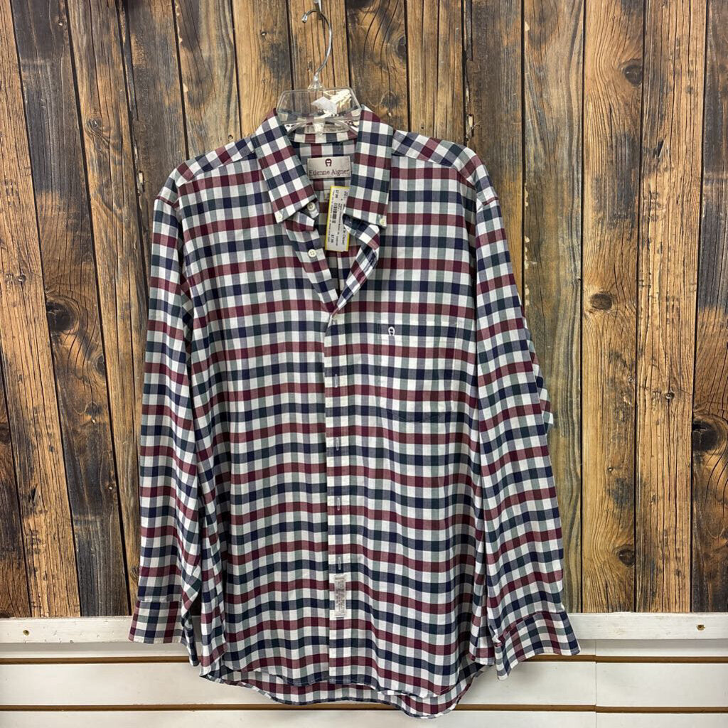 Aigner Checkered Button Up, Men's L