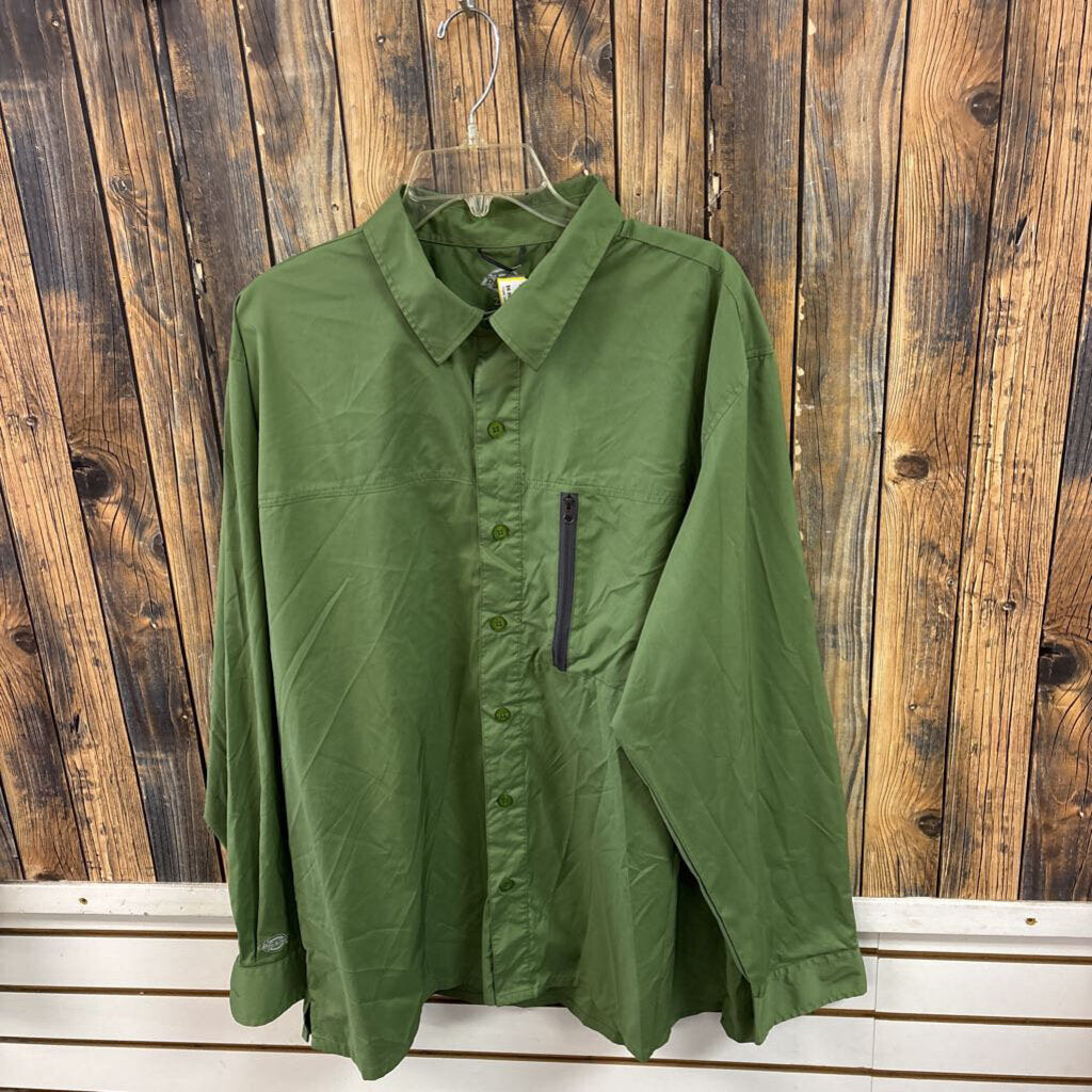 Dickies Green Button-Up Top, Mens 2X