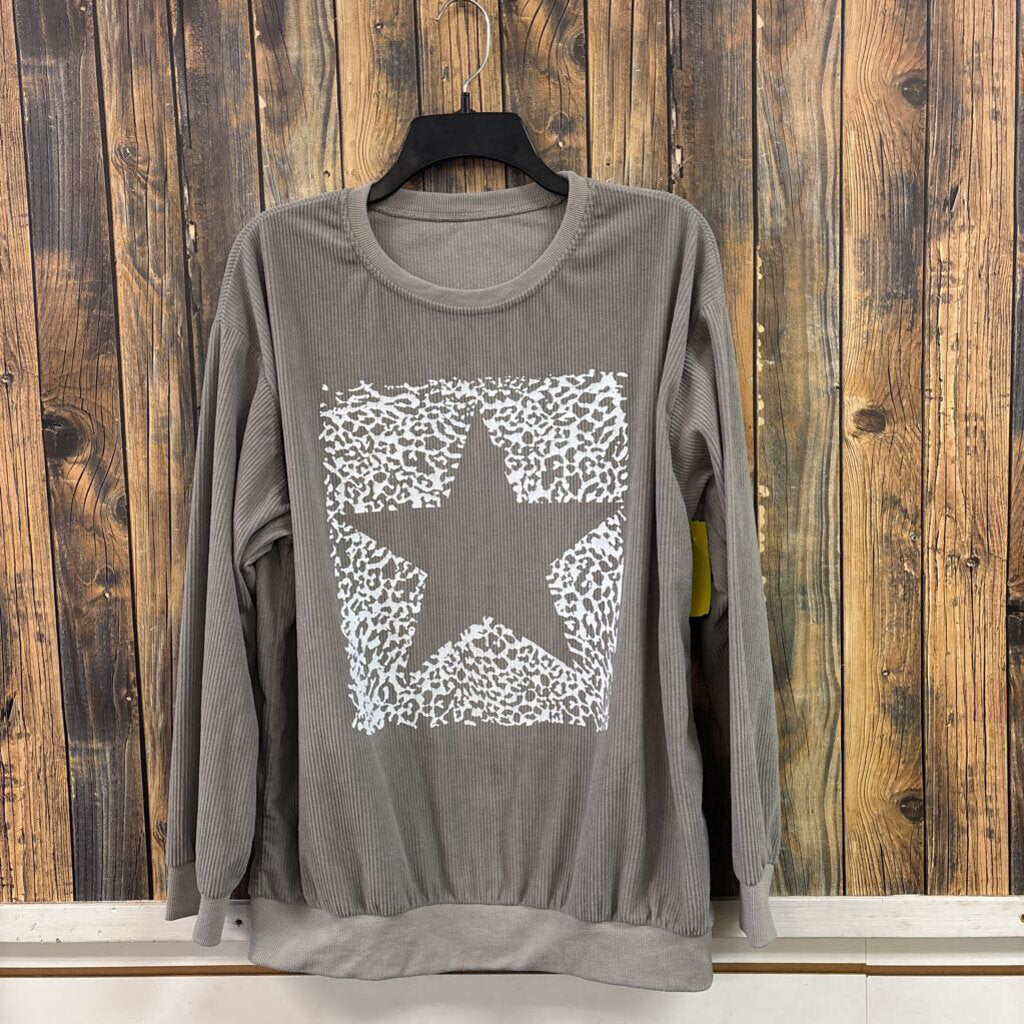 Grey Ribbed Star Top, Womens L