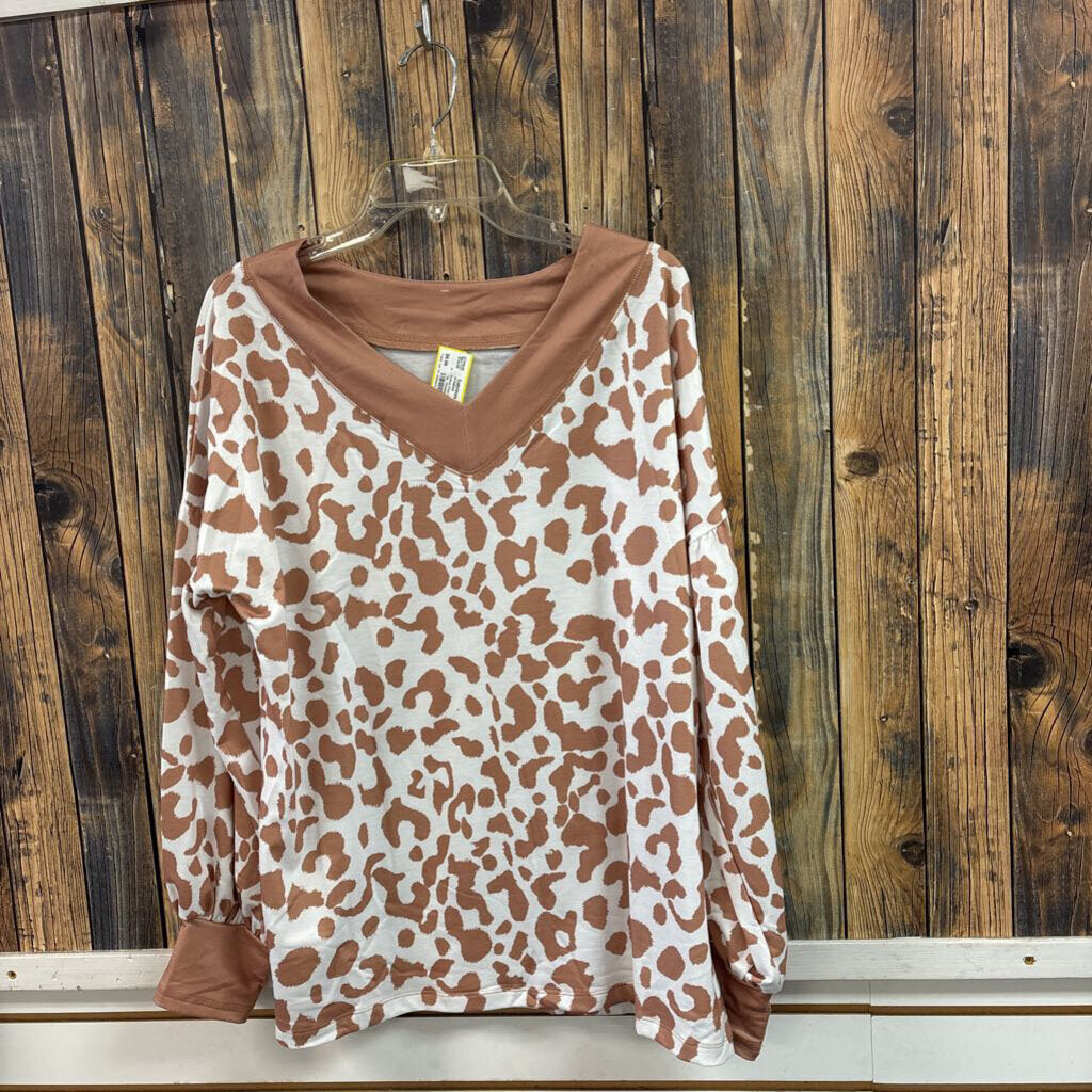 Animal Print Flowy Sleeve Top, Women's L