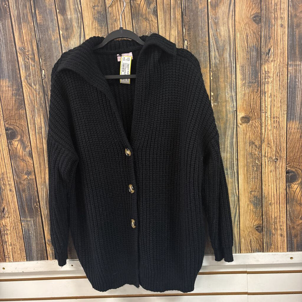 Pink Lily Black Button Up Sweater Women's Size S