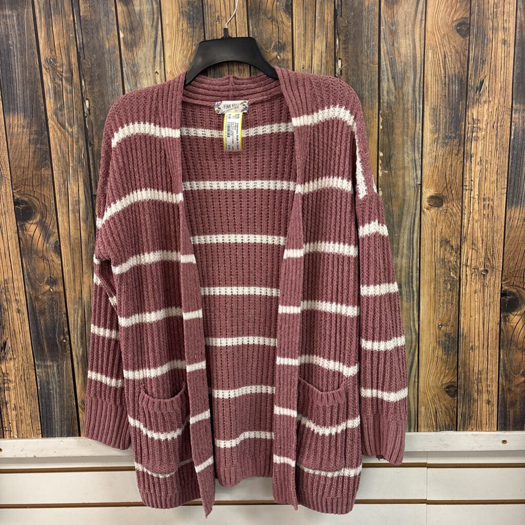 Pink Rose Striped Cardigan Women's Size M