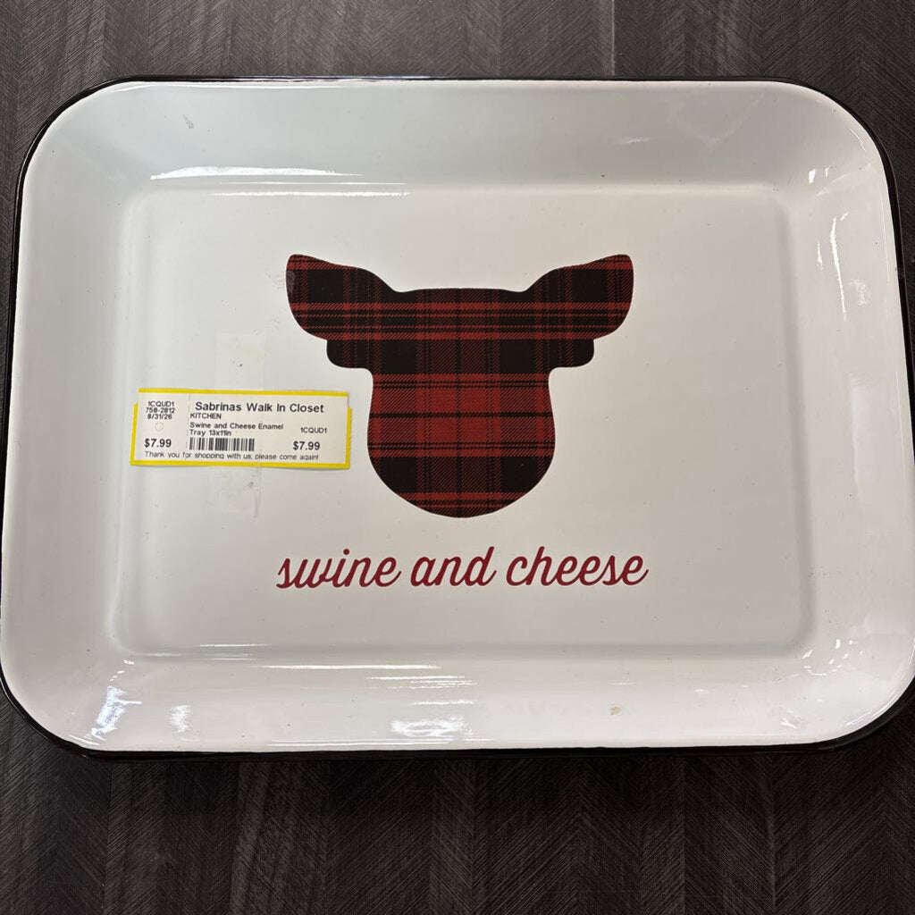 Swine and Cheese Enamel Tray 13x11in