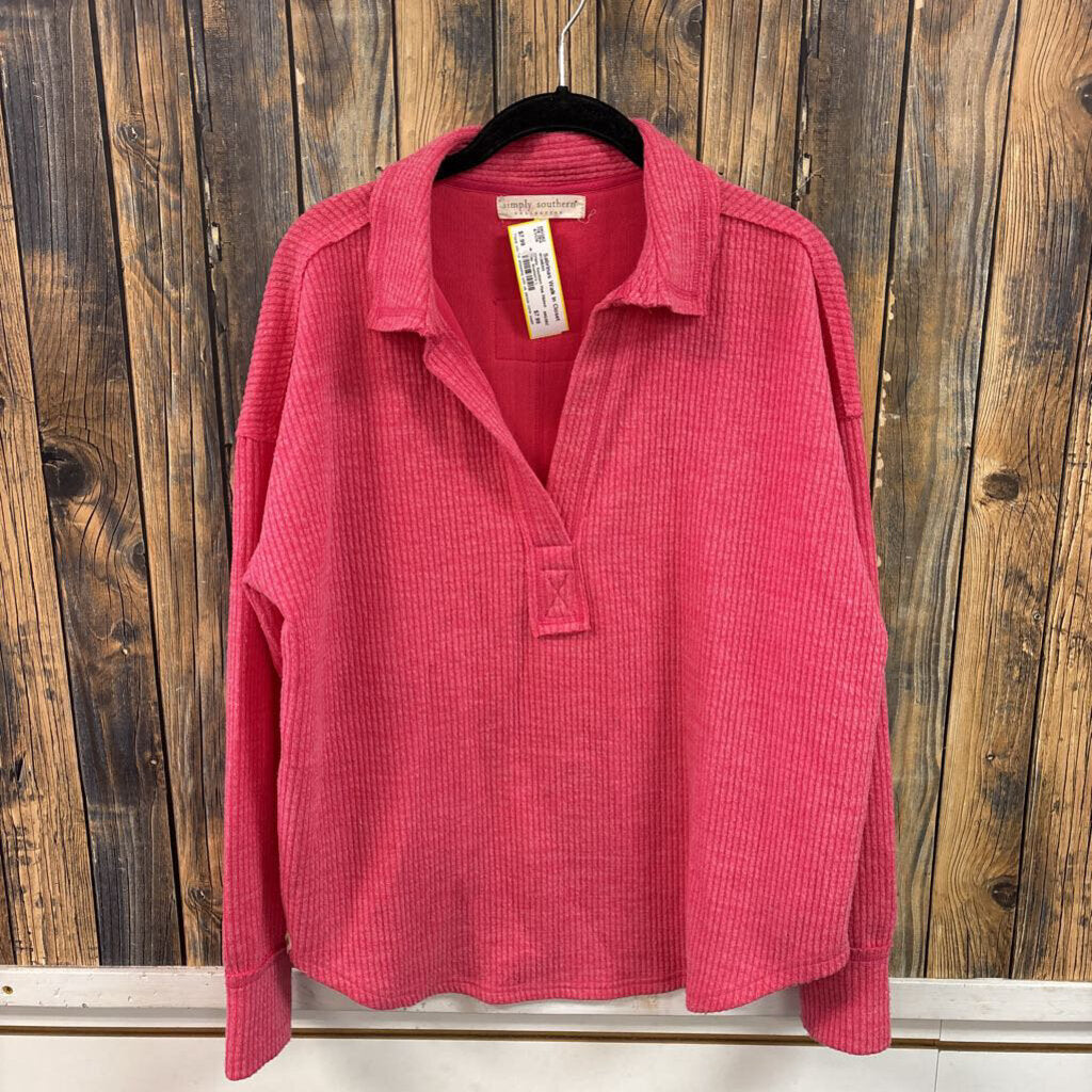 Simply Southern Pink Ribbed Top, Women's L