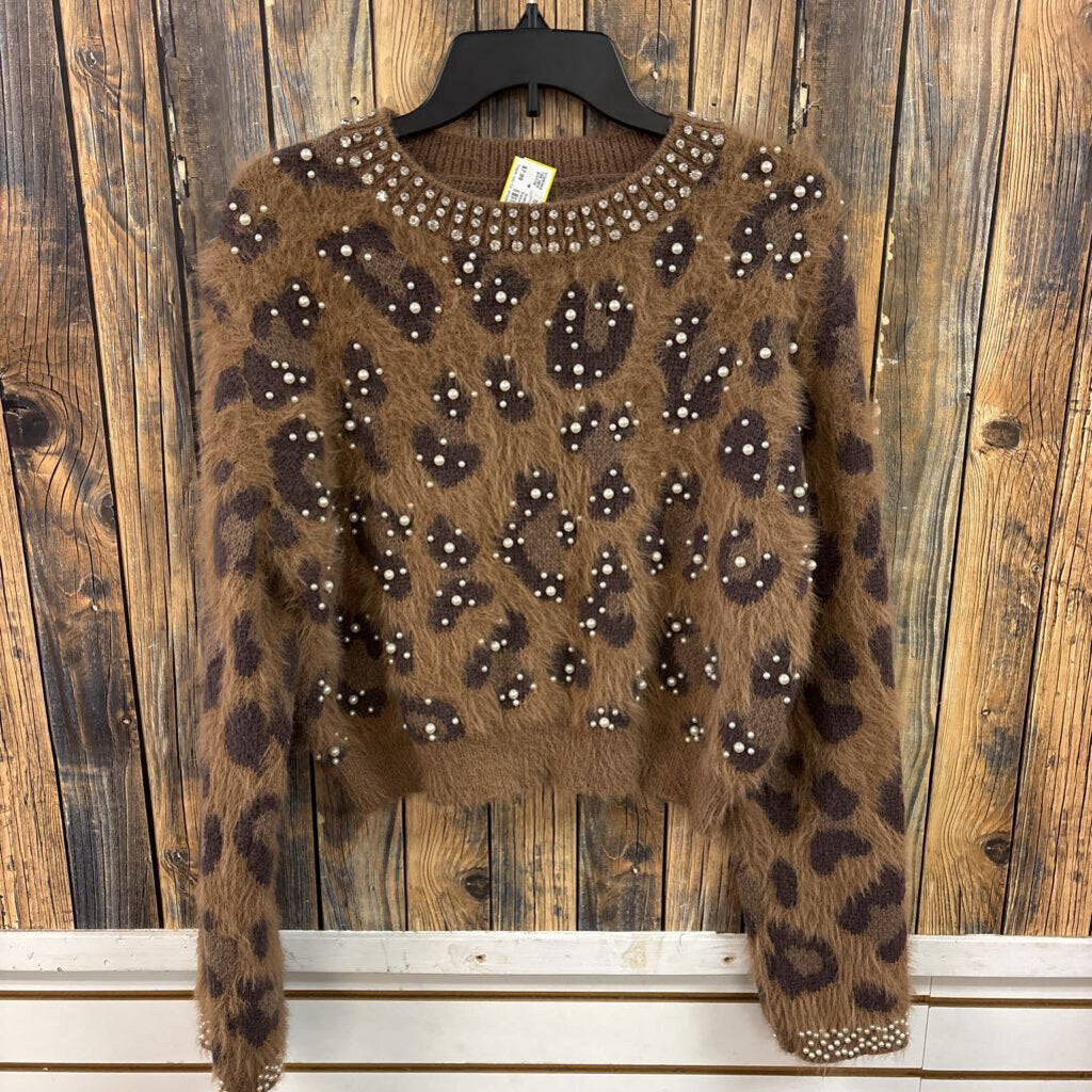 Animal Print Embellished Sweater, Women's M
