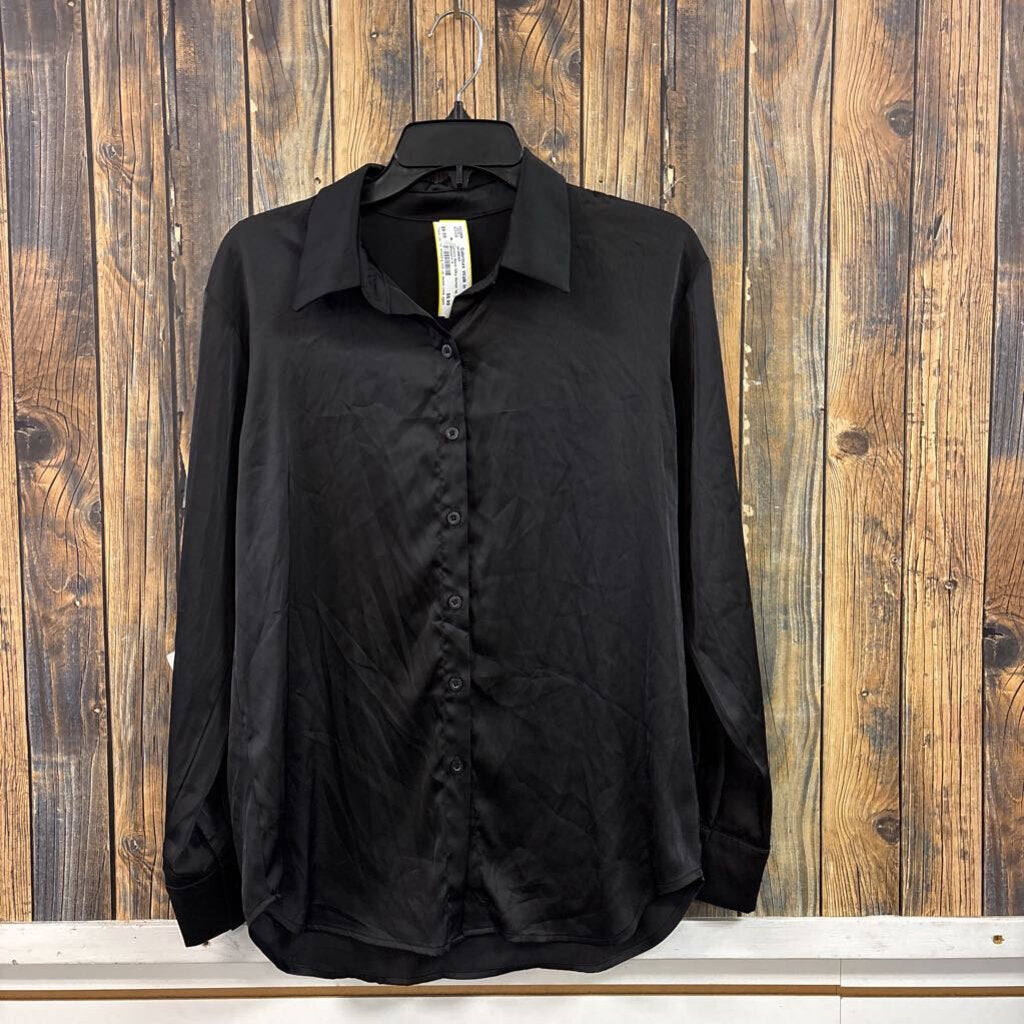 Zenana Black Silky Button Up, Women's S
