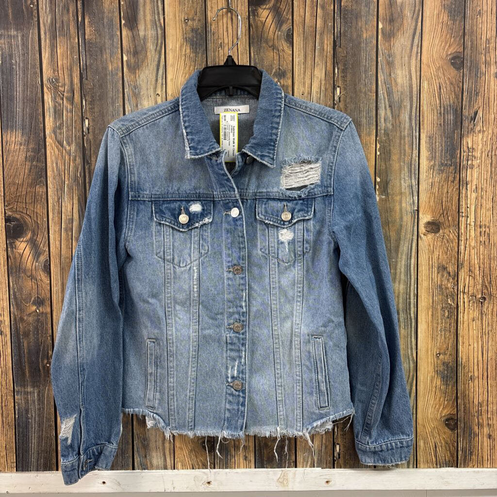 Zenana Distressed Denim Jacket, Women's S