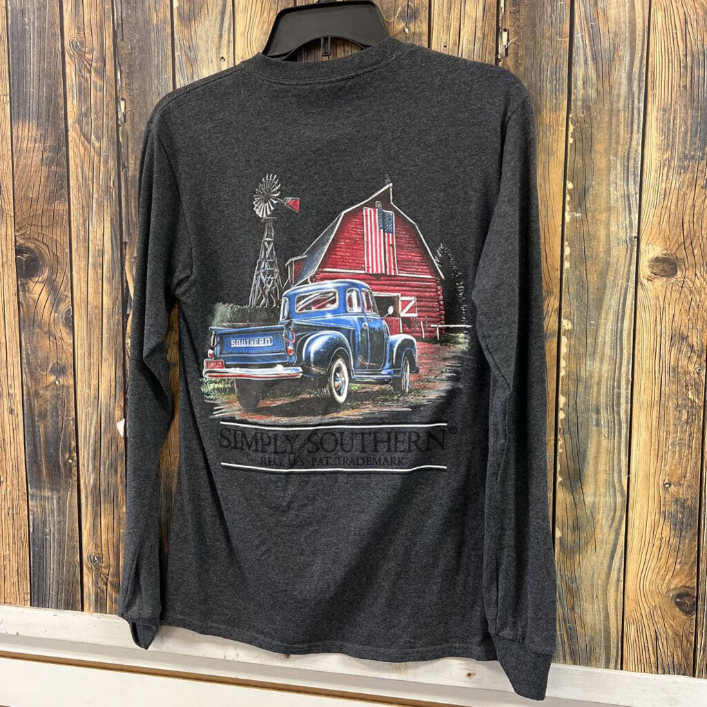 Simply Southern Grey Long Sleeve Tee Men's Size