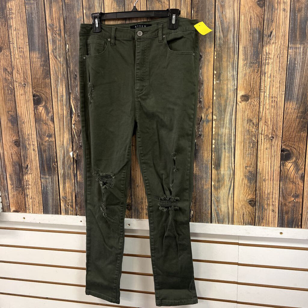 Risen Green Distressed Jeans Women's Size 15