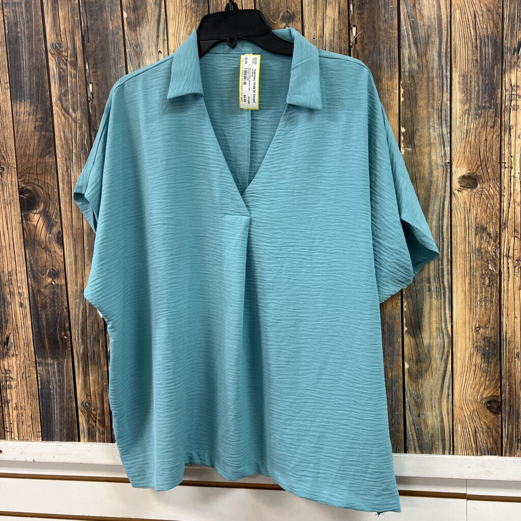 Zenana Blue Ribbed Top, Women's S/M