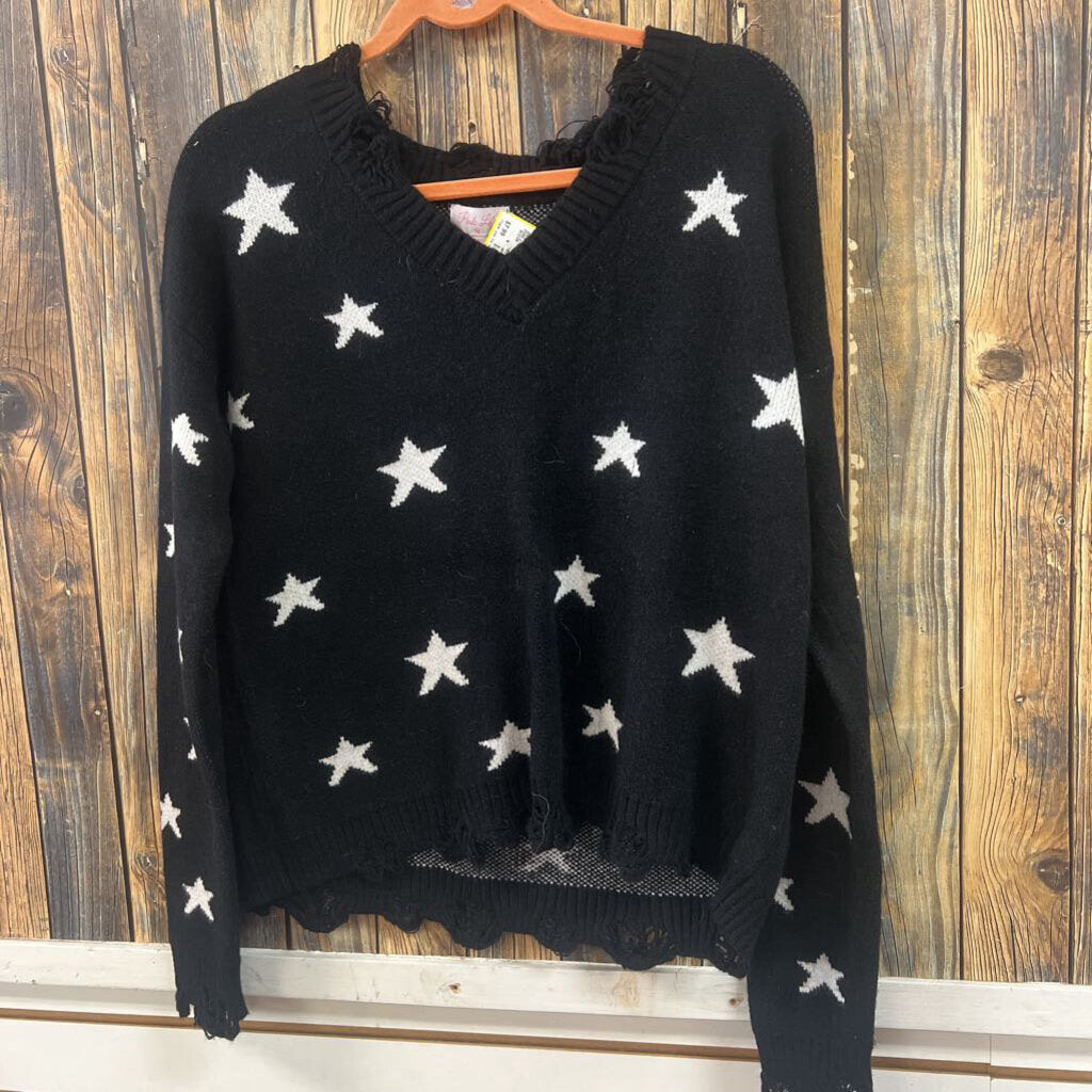 Pink Lily Black Star Sweater, Womens M