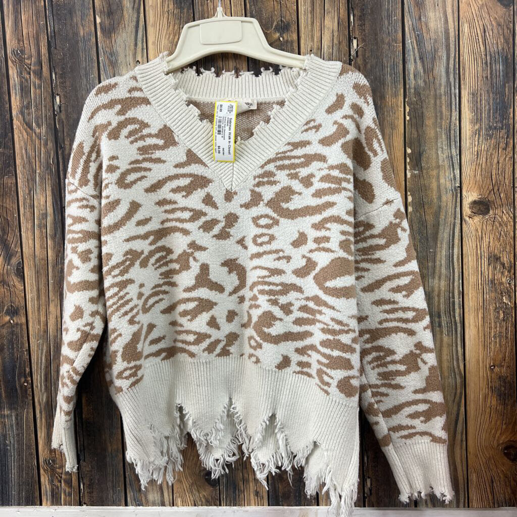 Animal Print Distressed Sweater, Women's M