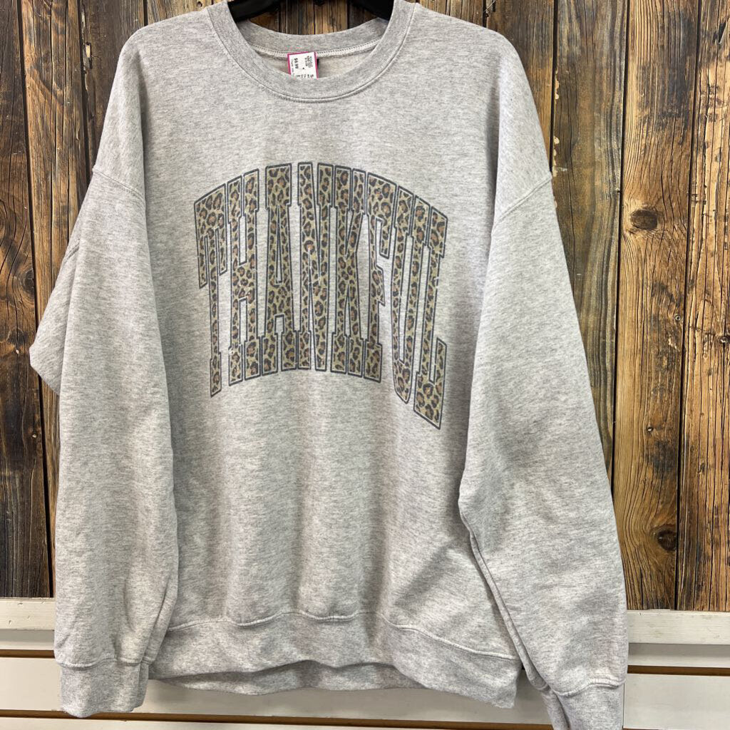 Thankful Animal Print Sweatshirt, Womens L