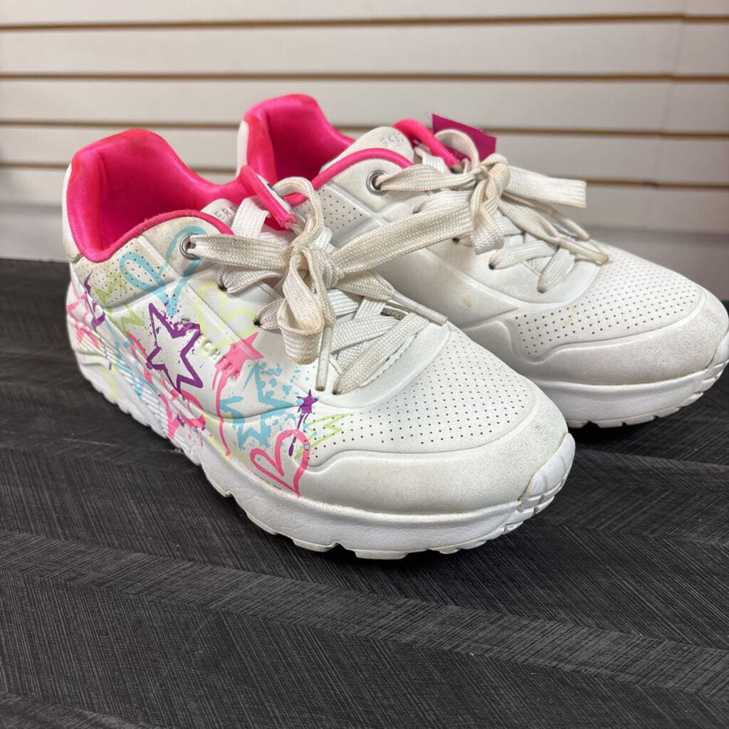 Skechers White/Pink Sneakers, Girls 2