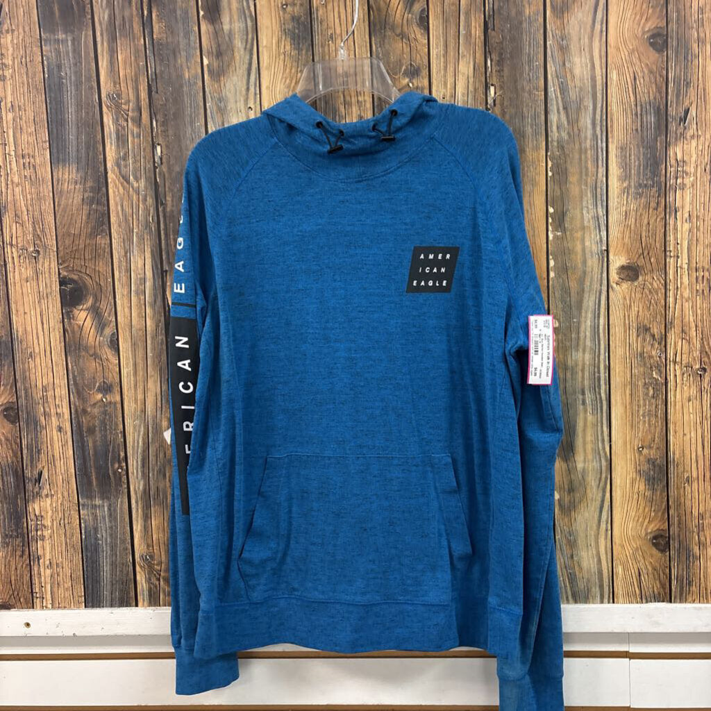 AE Blue Marled Hooded Shirt, Men's M