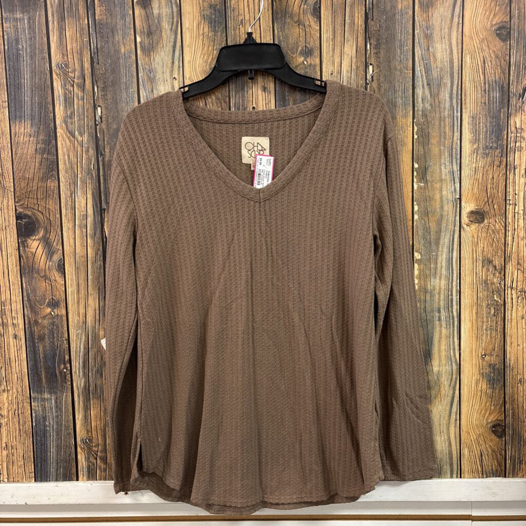 Chaser Brown Waffle Weave Shirt, Women's M