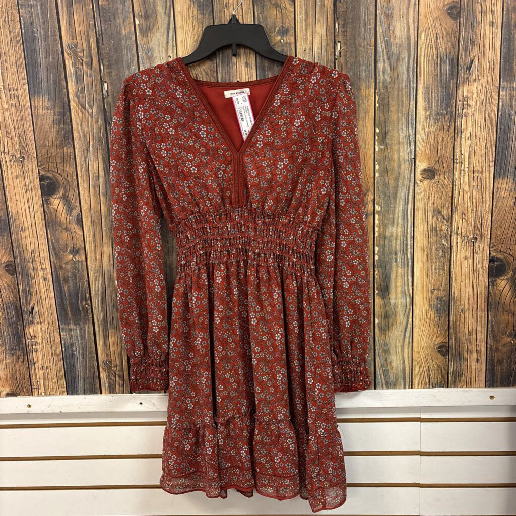 Rust Floral Dress, Women's XS